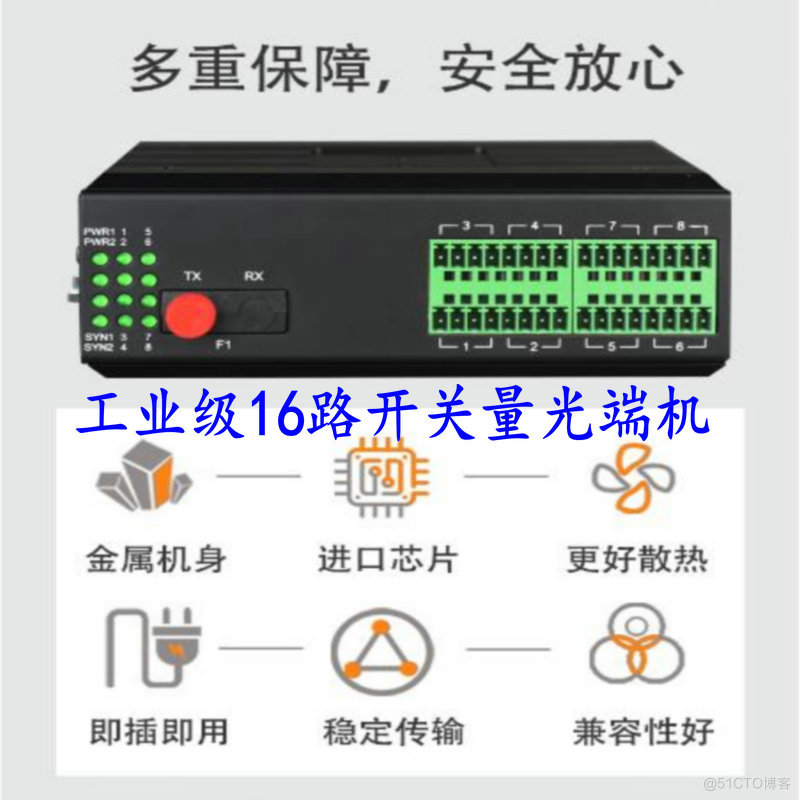 汉源高科工业卡轨式16路单向/8路双向开关量光端机 开关量转光纤中继器_16路开关量光端机