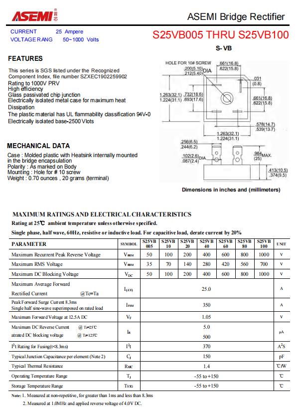 ASEMI整流桥S25VB100，S25VB100参数，S25VB100应用_数据_02