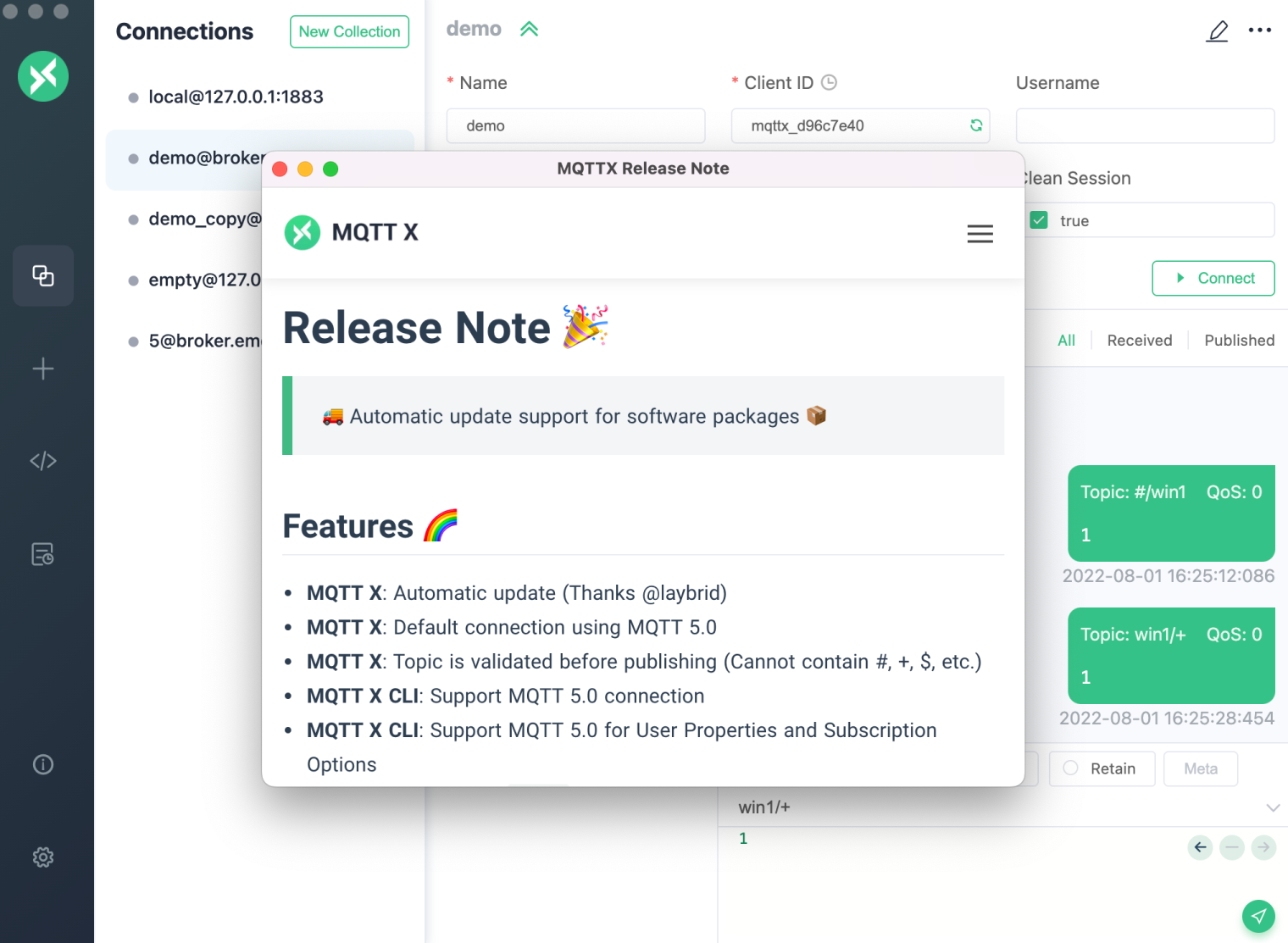 MQTT X v1.8.1版本发布：桌面端支持自动更新，MQTT X CLI支持MQTT 5.0_物联网_03