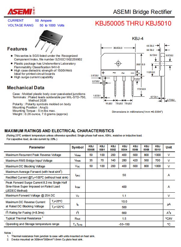 ASEMI整流桥KBJ5010参数，KBJ5010规格，KBJ5010封装_印刷电路板_02