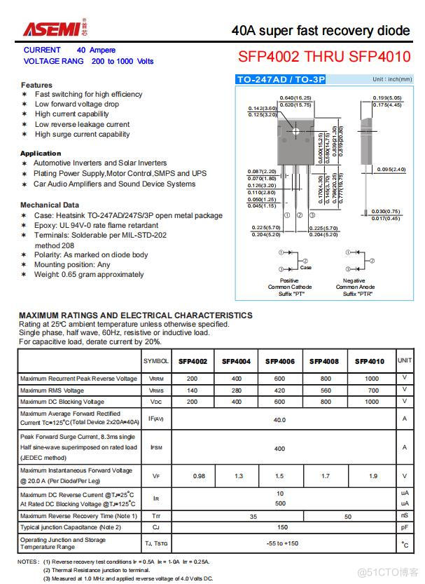 ASEMI快恢复二极管SFP4006，SFP4006参数，SFP4006应用_封装_02