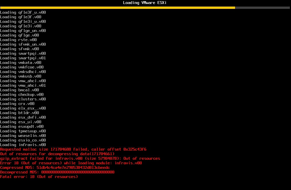 ESXI8安装后加载错误 VSphere ESXi 8.0 May Fail With "Error 10 (Out Of Resources ...