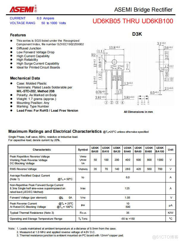 ASEMI整流桥UD6KB100，UD6KB100尺寸，UD6KB100特征_封装_02