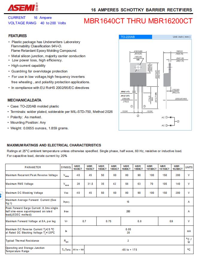 MBR16200CT-ASEMI半塑封肖特基二极管MBR16200CT_ASEMI_02