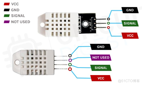 DHT22湿度和温度传感器与Arduino连接电路图_引脚