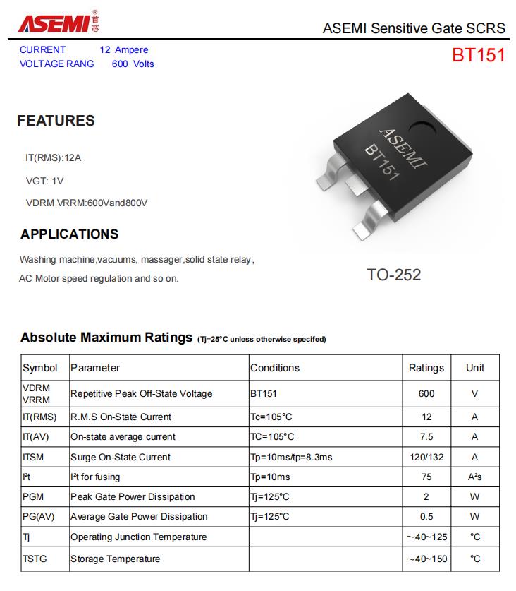 BT151-ASEMI单向可控硅BT151参数、尺寸、规格_ASEMI_02