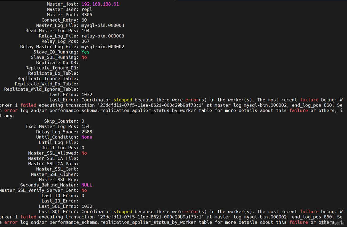 Mysql 主从 Gtid 配置报错: Last_SQL_Errno: 1032 Last_SQL_Error: Coordinator stopped because _mysql