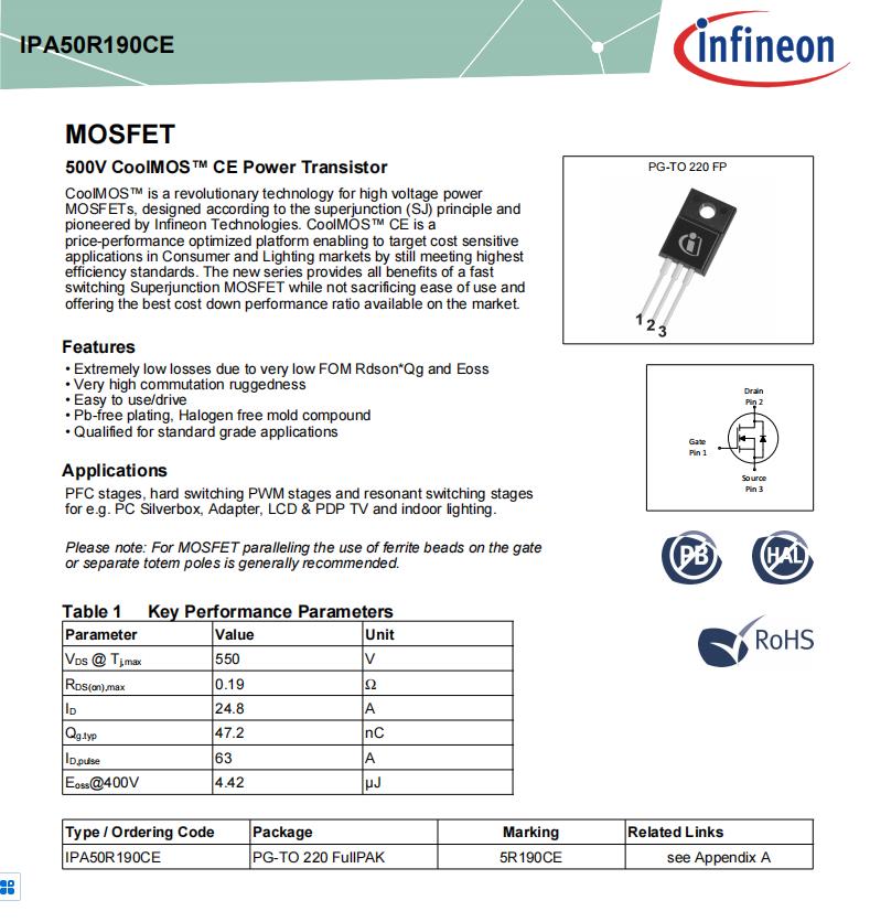 IPA50R190CE-ASEMI代理英飞凌MOS管IPA50R190CE_IPA50R190CE_02