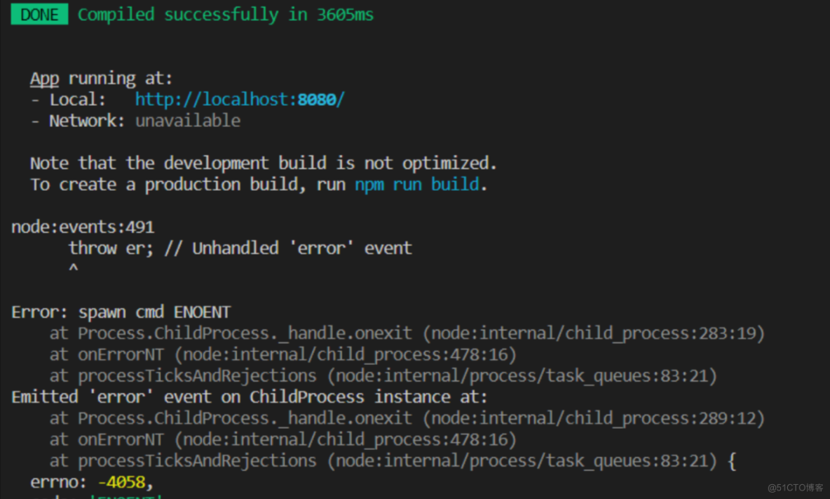 vue2.0运行导入的项目出现node:events:491 throw er； // Unhandled ‘error‘ event错误提示解决办法_App