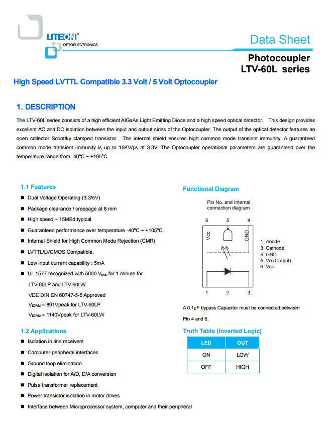 ASEMI代理光宝高速光耦LTV-60L规格，LTV-60L封装_工作温度_02