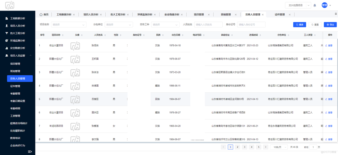 劳务实名制 工地劳务管理系统智慧工地 信息化可视系统源码_源码