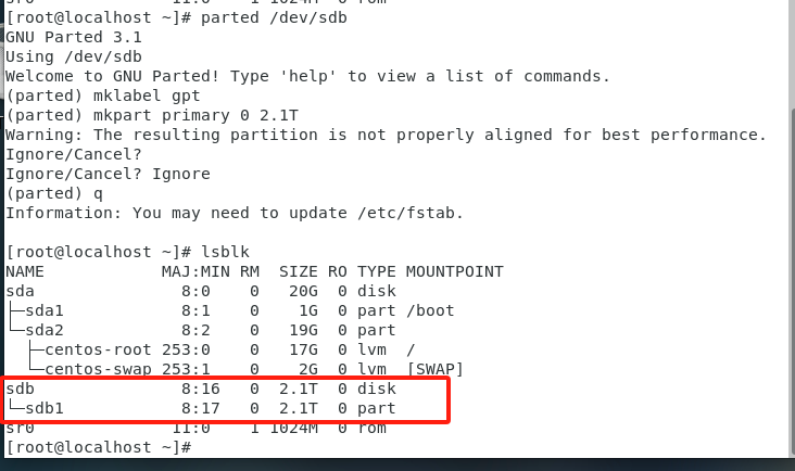 linux系统磁盘超过2T使用parted分区格式化并挂载_vim_03