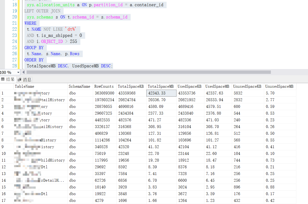 SQL SERVER 批量查询表占用空间_sqlserver 表空间查询