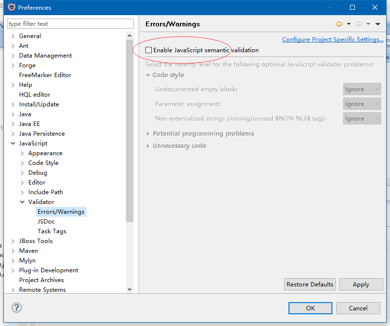 取消Eclipse的js校验功能_取消js校验