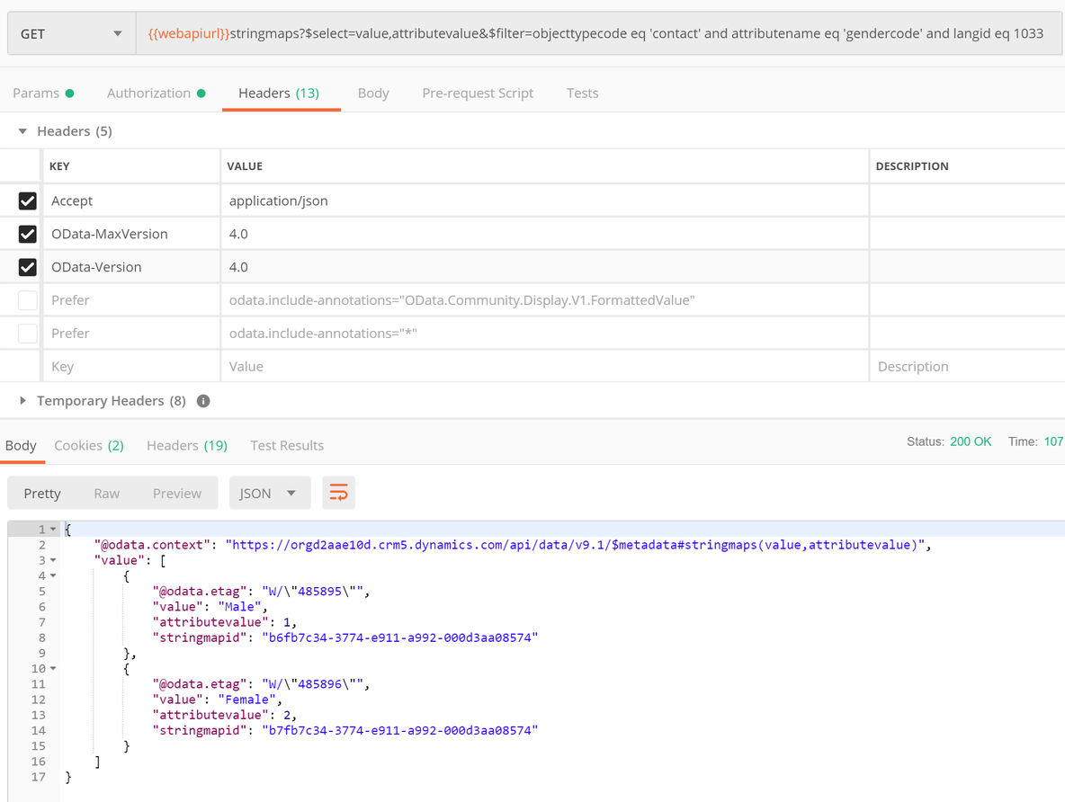 使用Dynamics 365 CE Web API查询数据加点料及选项集字段常用查询_java_04