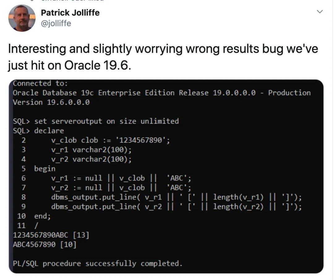 Oracle 19.6 的有趣BUG：可能引发 CLOB 存储数据的丢失_Jav_03
