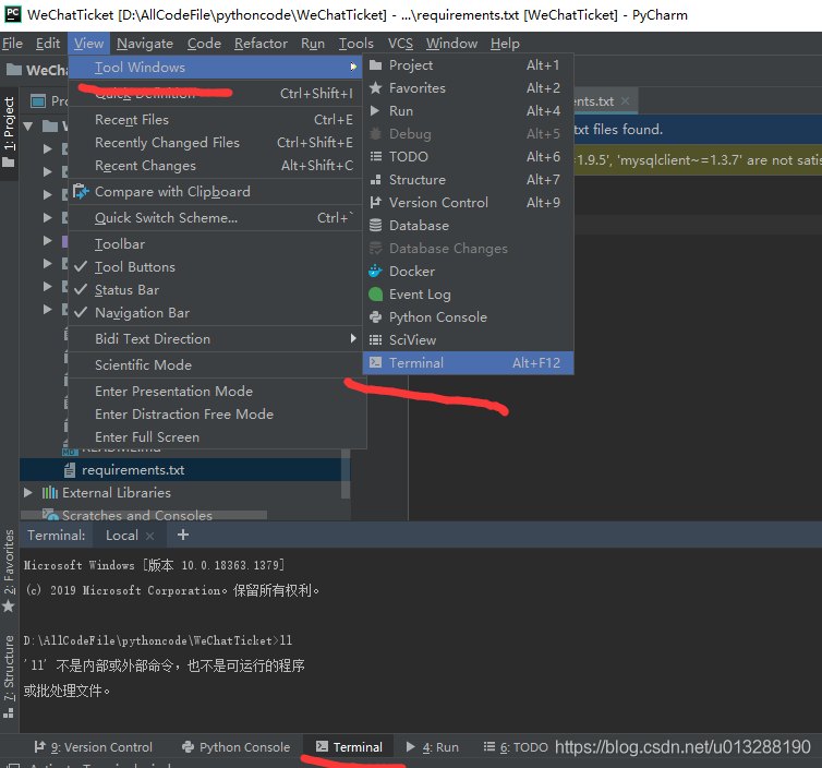 pycharm windows 打开命令行终端terminal_51CTO博客_pycharm终端运行指令