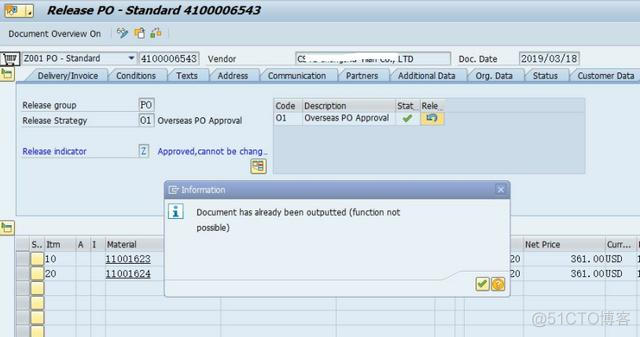 SAP MM ME29N 试图取消审批报错 - Document has already been outputed(function not possible) -_SAP文章