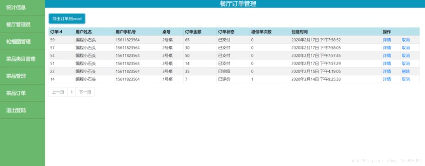 Java后台——点餐小程序菜品和订单数据导出到excel效果演示_JAVA_04