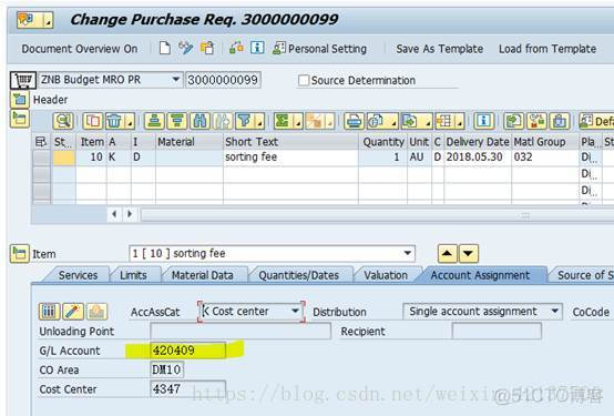 SAP MM服务类采购申请里的总账科目的修改_SAP MM 