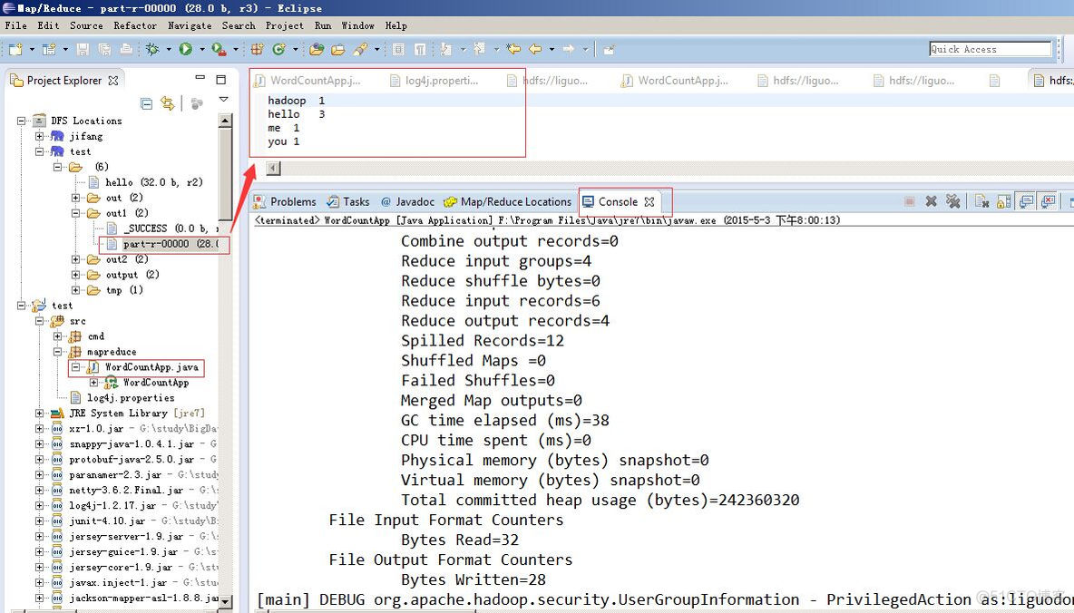 Win7下面安装hadoop2.x插件及Win7/Linux运行MapReduce程序_Hadoop_10