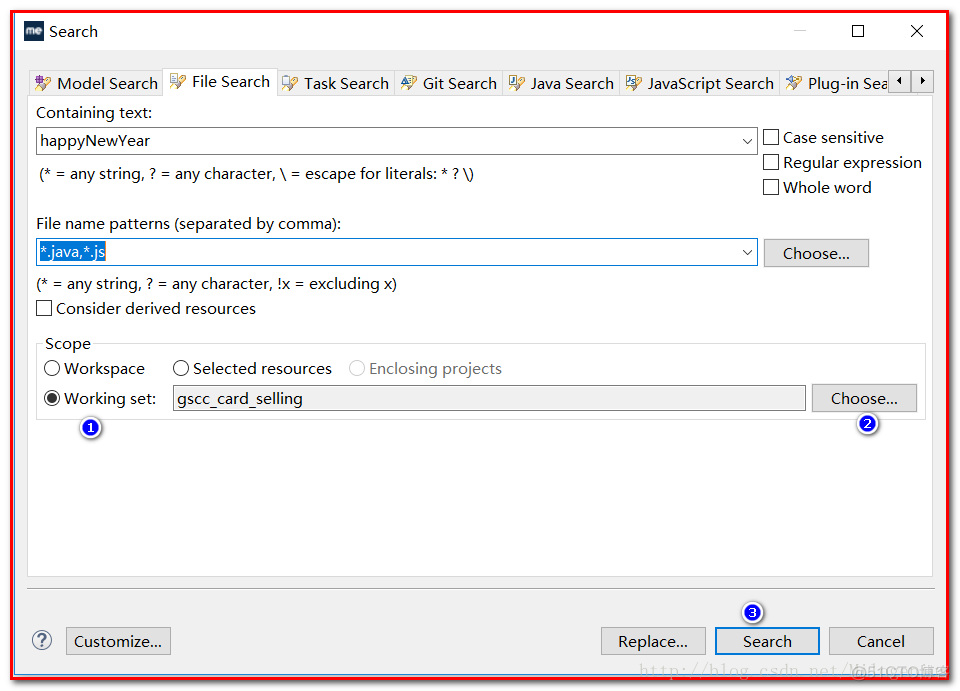 Myeclipse中使用search查找指定的项目_搜索_08