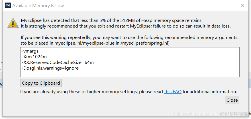 myeclipse.ini优化，MyEclipse has detected that less than 5% of the 512MB of Heap memory space remains._java