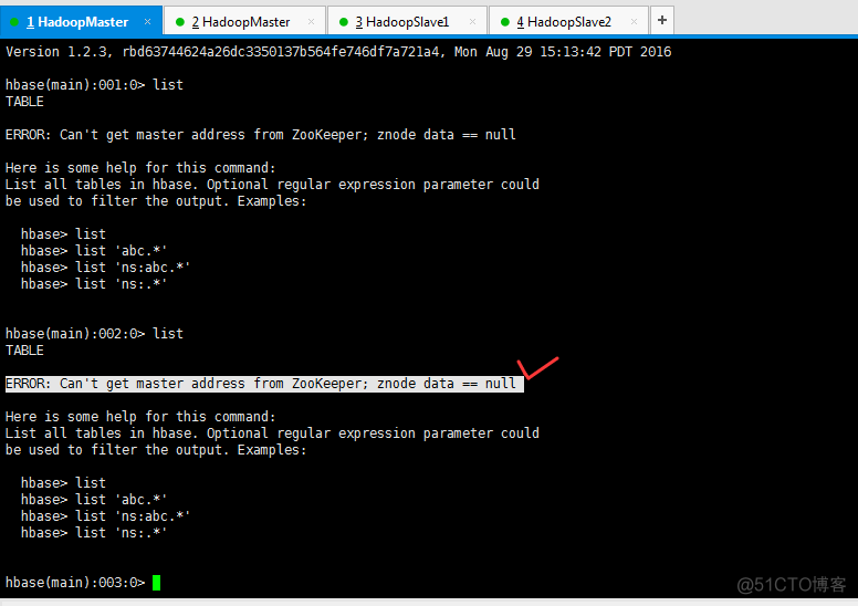 Hbase出现ERROR: Can‘t get master address from ZooKeeper； znode data == null解决办法_51CTO博客_hbase出现 