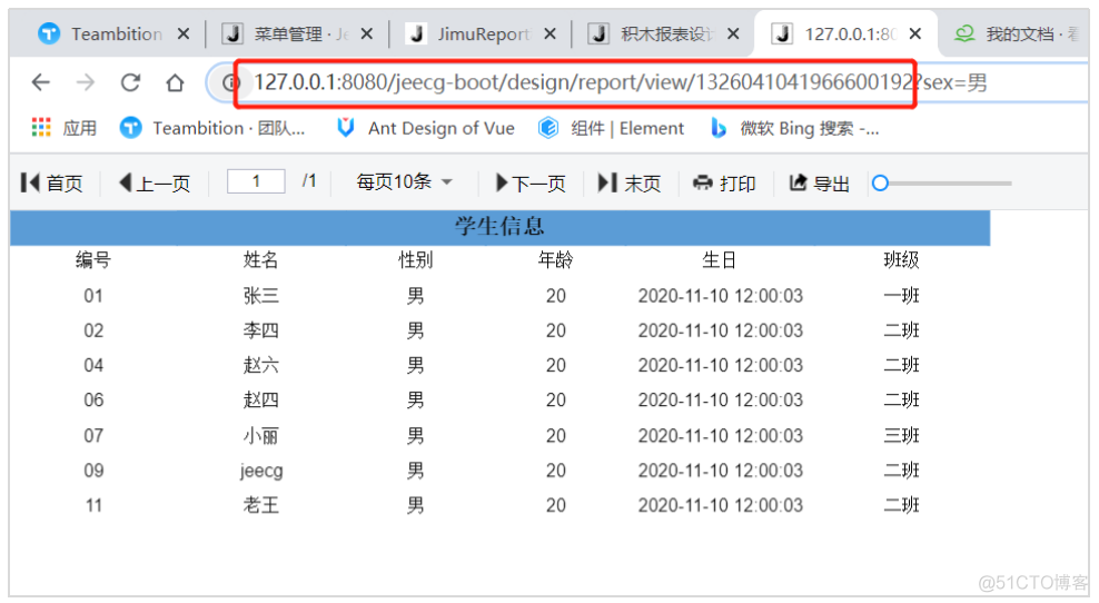 JimuReport积木报表 — SQL数据源报表带参展示_web_06