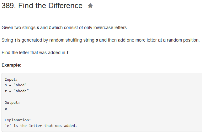 LeetCode之389. Find the Difference_LeetCode