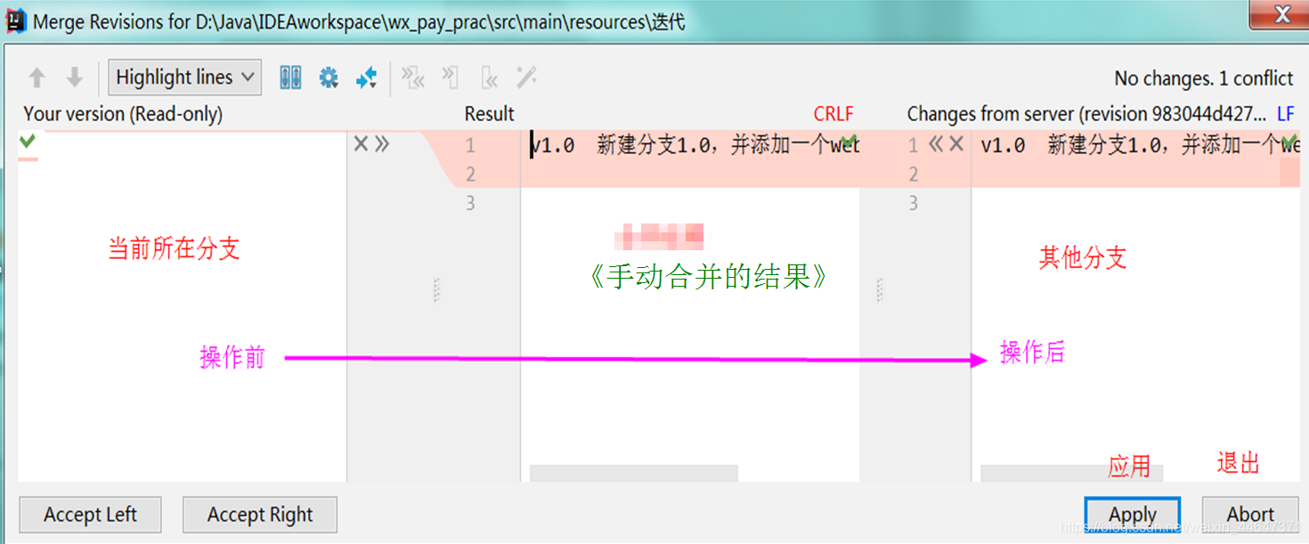 idea操作git时 合并分支+解决冲突_IDEA_06