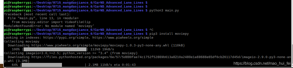 ModuleNotFoundError: No module named ‘moviepy‘_Python