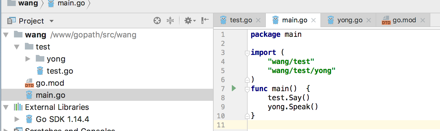 package wang/test is not in GOROOT (/usr/local/go/src/wang/test)_go