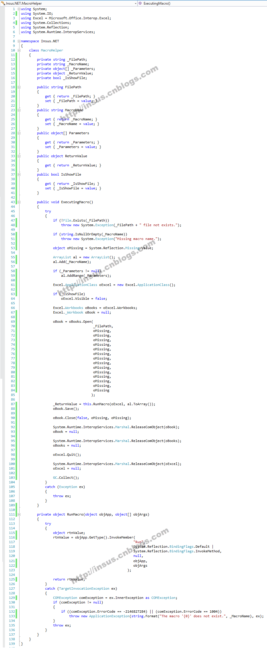 C# console application executing macro function_Reflection