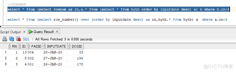 Oracle中select子句取值先于order by子句执行而导致rownum伪列未按预期取值导致的问题_伪列_03