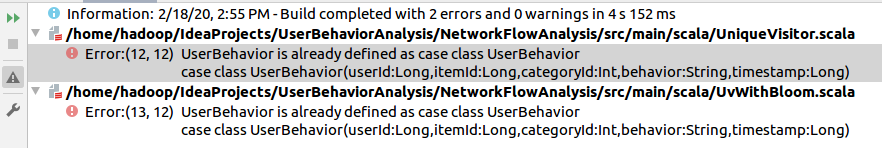 解决：UserBehavior is already defined as case class UserBehavior_重新编译