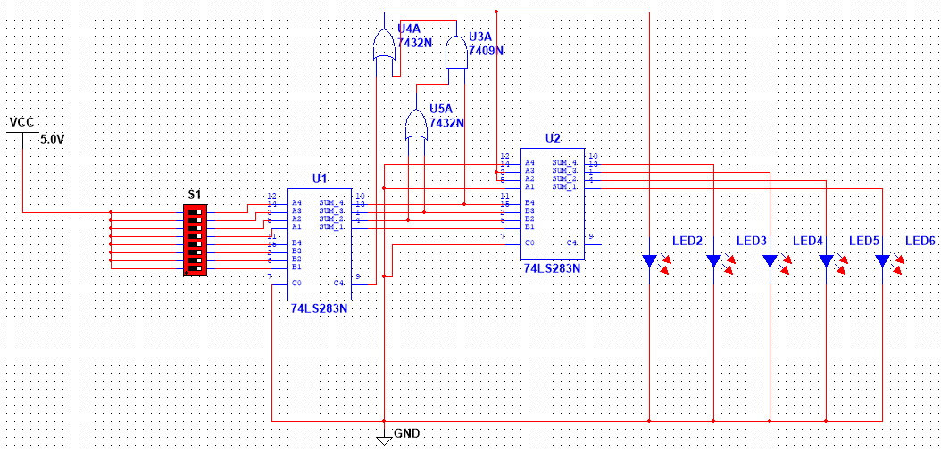 a2=a1=led2= c4 68s4(s3 s2)两片74ls283n十六进制加法器,前面的