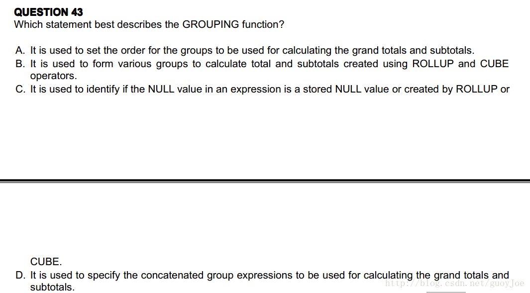 [每日一题] OCP1z0-047 :2013-08-15 描述GROUPING 函数 .......................................43_oracle