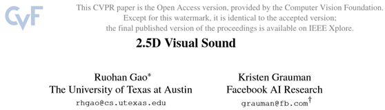 2.5D Visual Sound：CVPR2019论文解析_音频视频