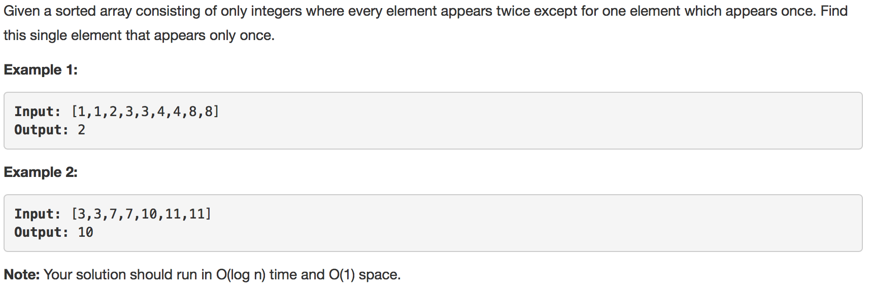 【leetcode】540. Single Element in a Sorted Array_二分查找