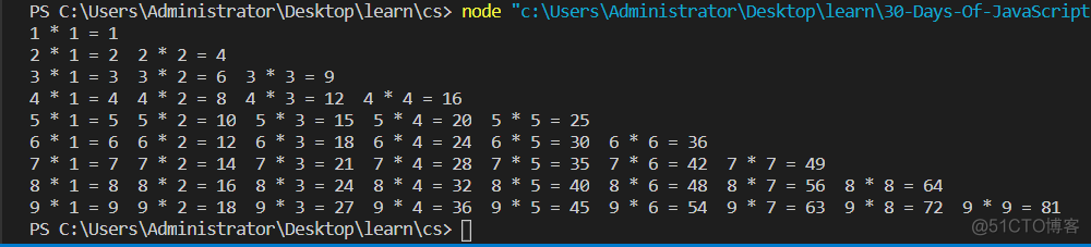 JavaScript打印99乘法表_python