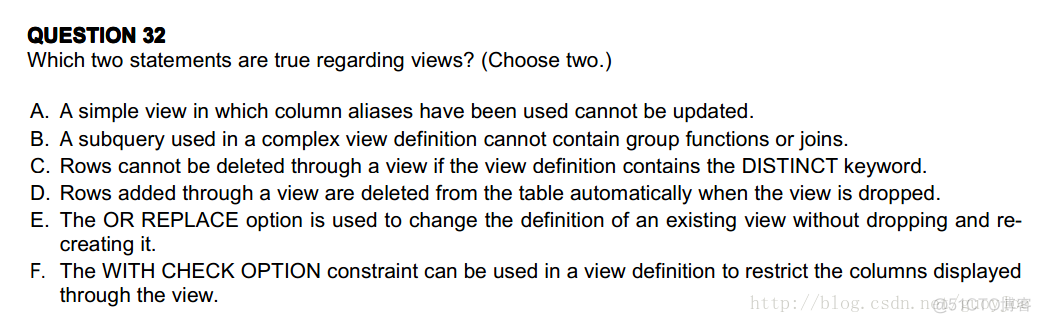 [每日一题] OCP1z0-047 :2013-08-12 view视图的描述哪些是正确的？_sql语句