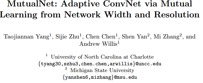 轻量级网络：MutualNet:，Adaptive ConvNet via Mutual Learning from Network Width and Resolution_论文