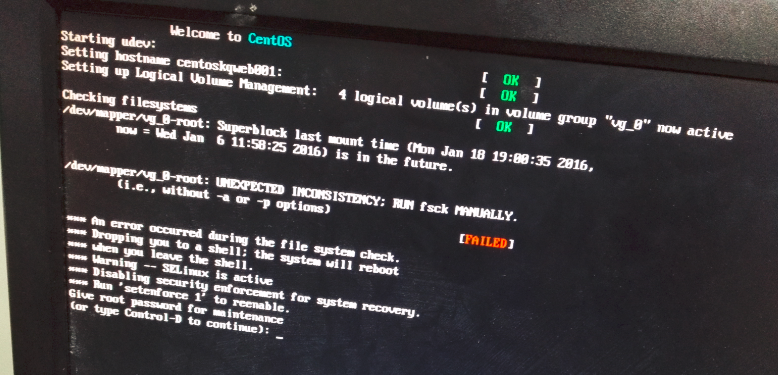 centos6.5报错:checking filesystems failed问题处理_命令行
