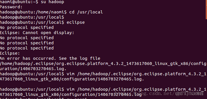 ubuntu启动eclipse时出错cannot open display_hadoop