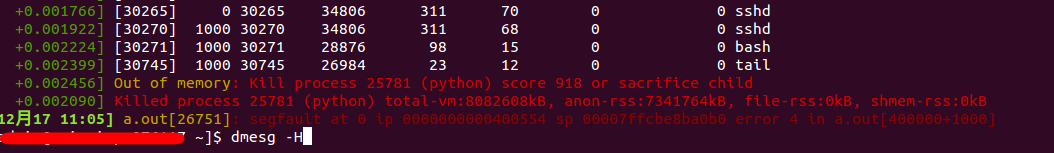 linux命令dmesg查看进程被杀死原因_python