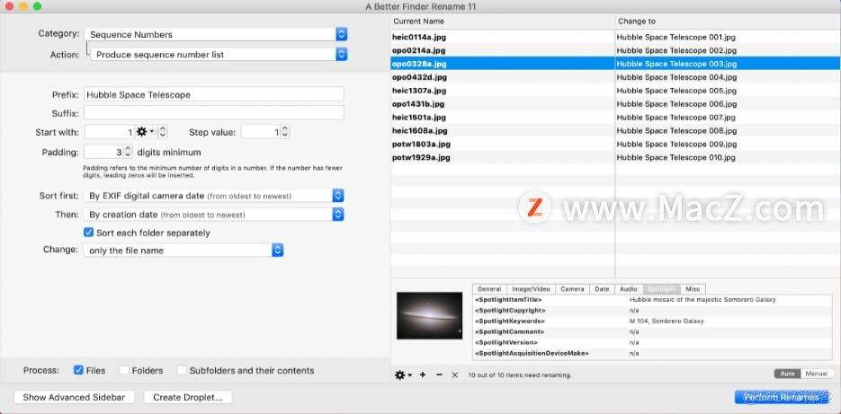苹果Mac强大的批量重命名工具：A Better Finder Rename_元数据