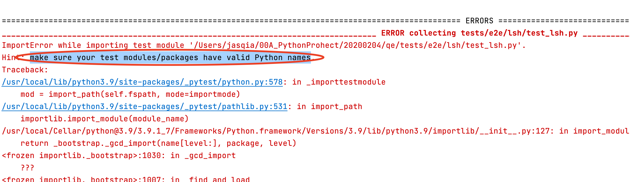 Hint: make sure your test modules/packages have valid Python names_python