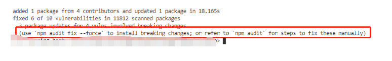 【记录】vue构建项目npm Install错误run `npm Audit Fix` To Fix Them, Or `npm Audit ...