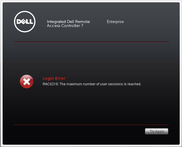 Fix-Dell iDRAC 7 error: RAC0218: The maximum number of user sessions is reached_ide